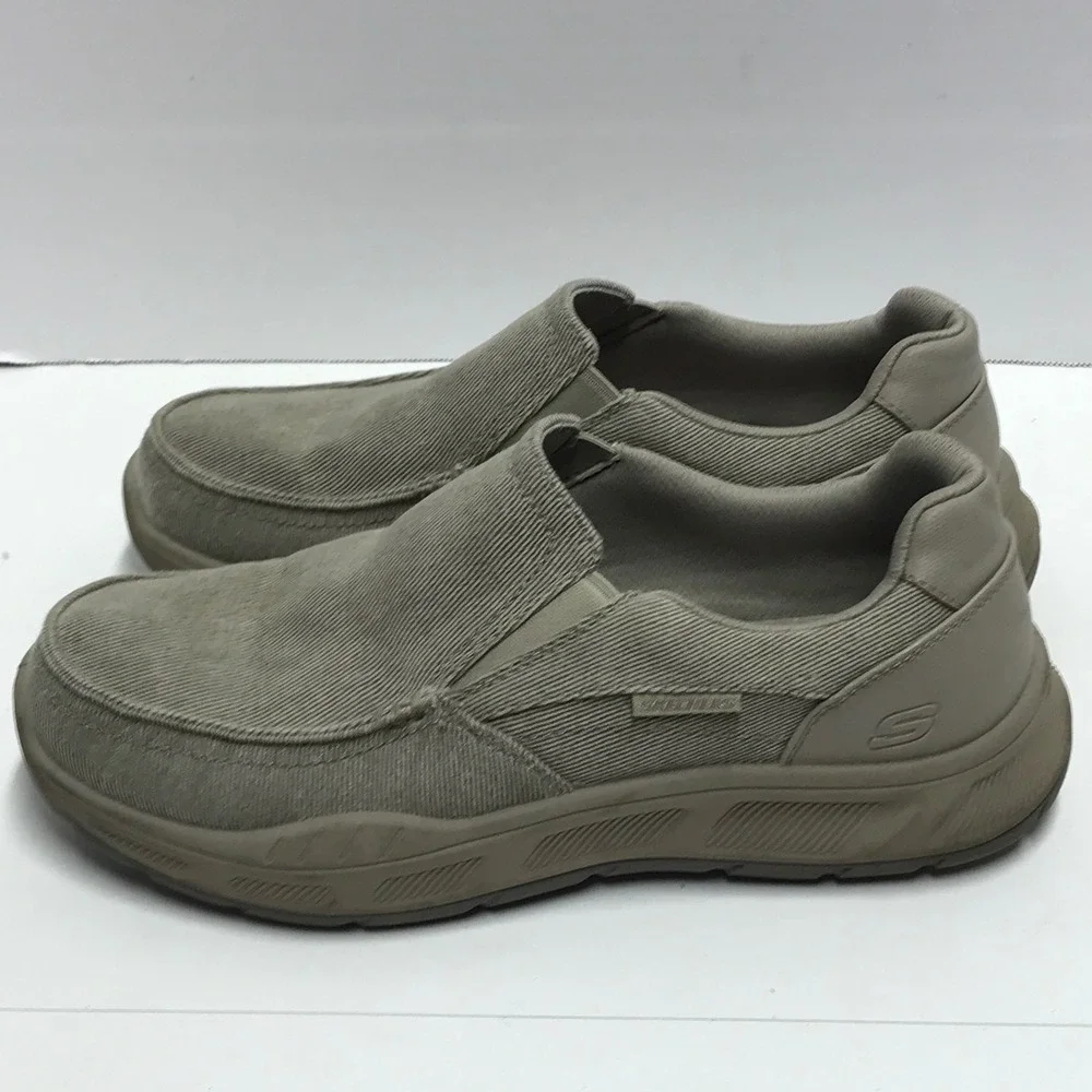 Skechers Mens‎ relaxed fit Canvas Slip On Loafers Khaki Tan Moc Toe Casual Shoes